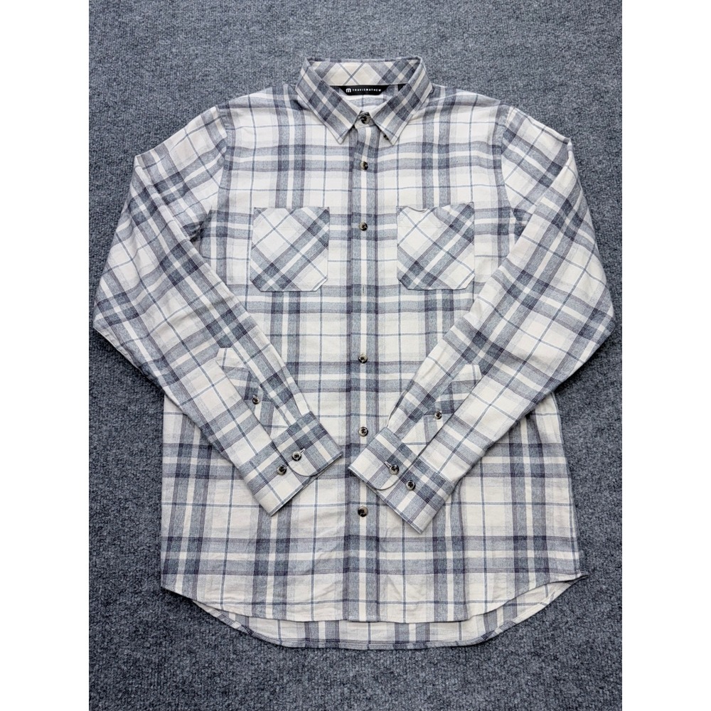TravisMathew‎ Mens Small Grey White Plaid Flannel Long Sleeve Button Down Shirt